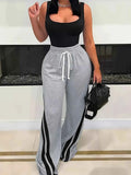 Plus Size Striped Contrast Wide Leg Pants