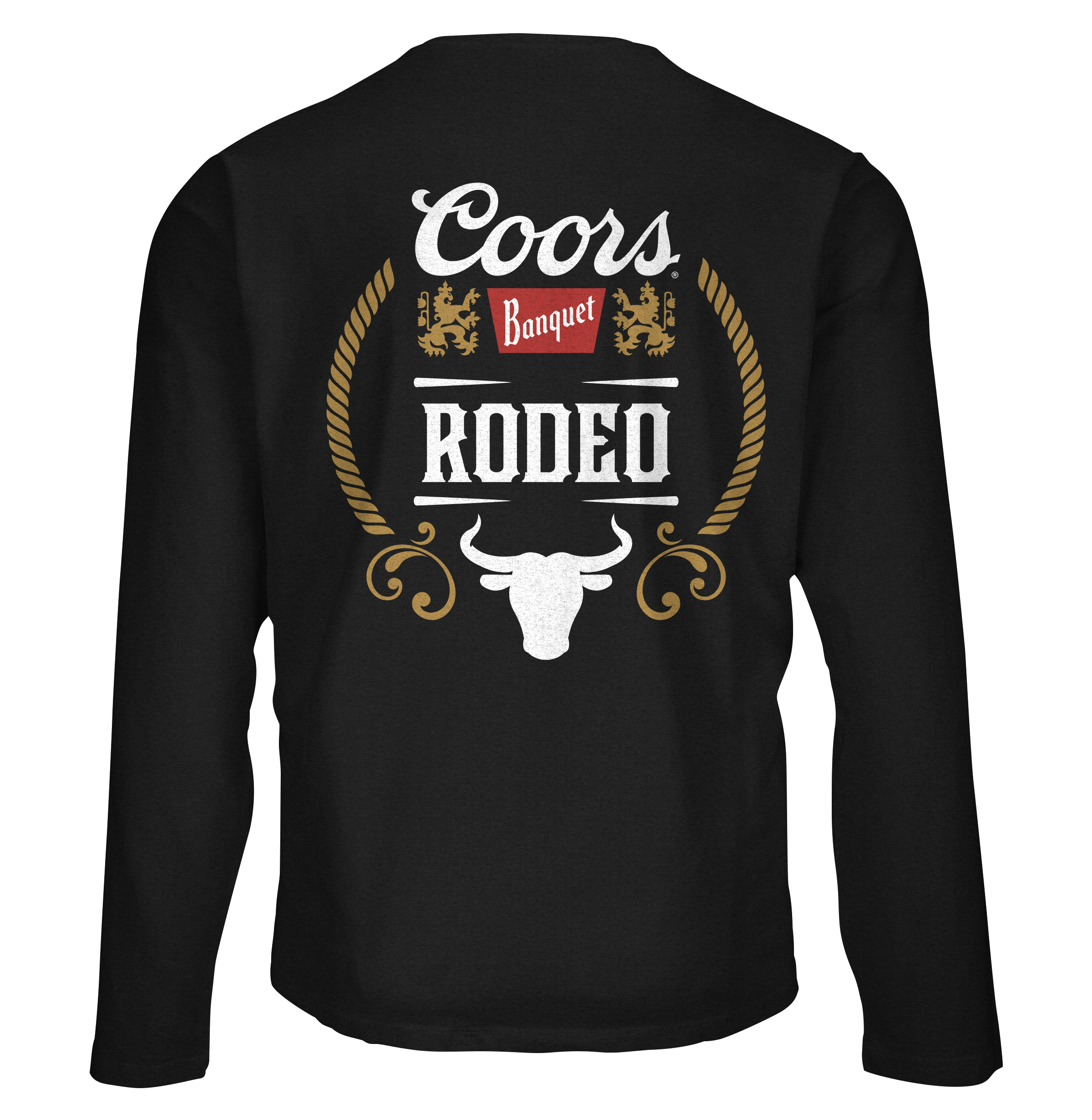 Coors Banquet Beer Rodeo Bull Double Sided Long Sleeve T-Shirt - Black