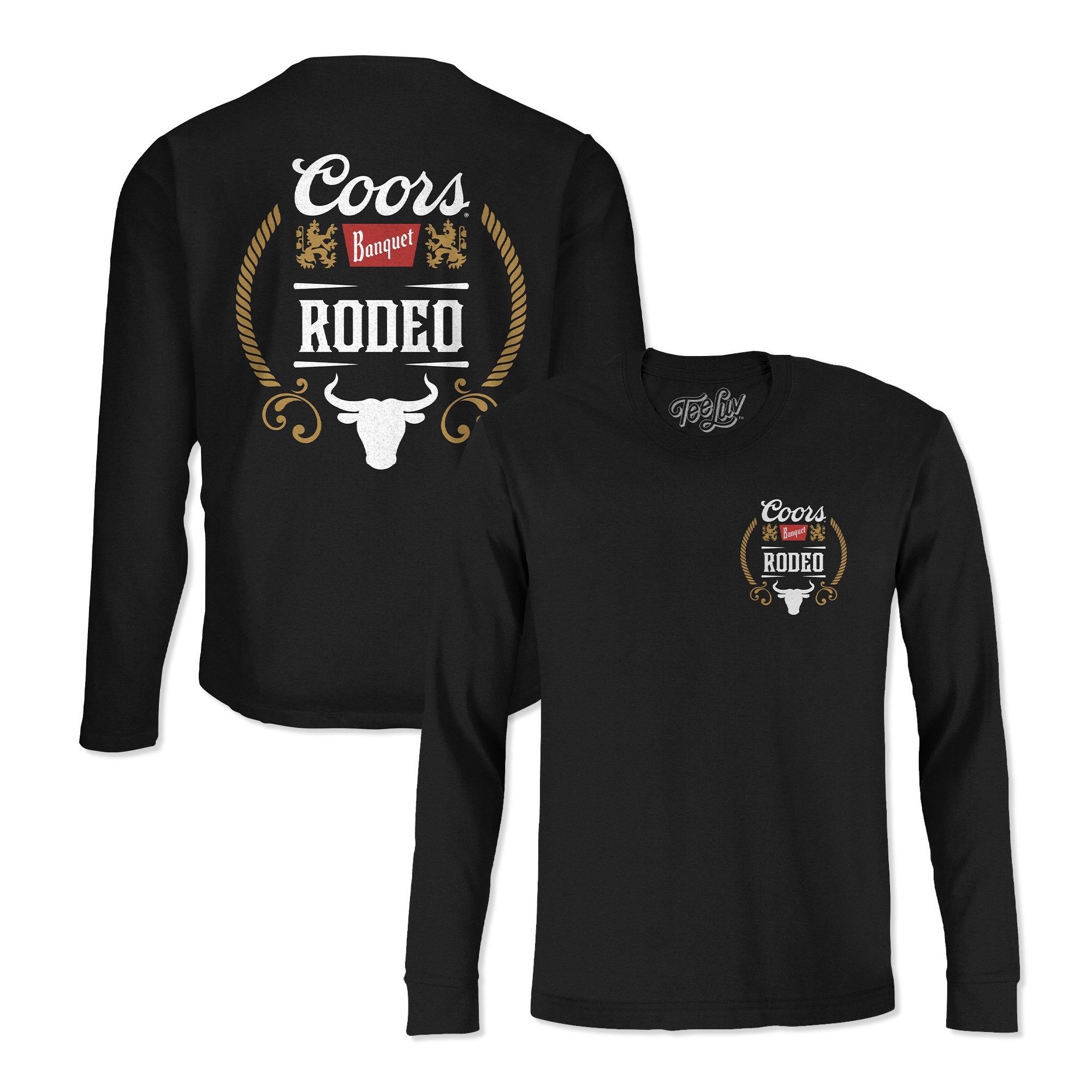 Coors Banquet Beer Rodeo Bull Double Sided Long Sleeve T-Shirt - Black