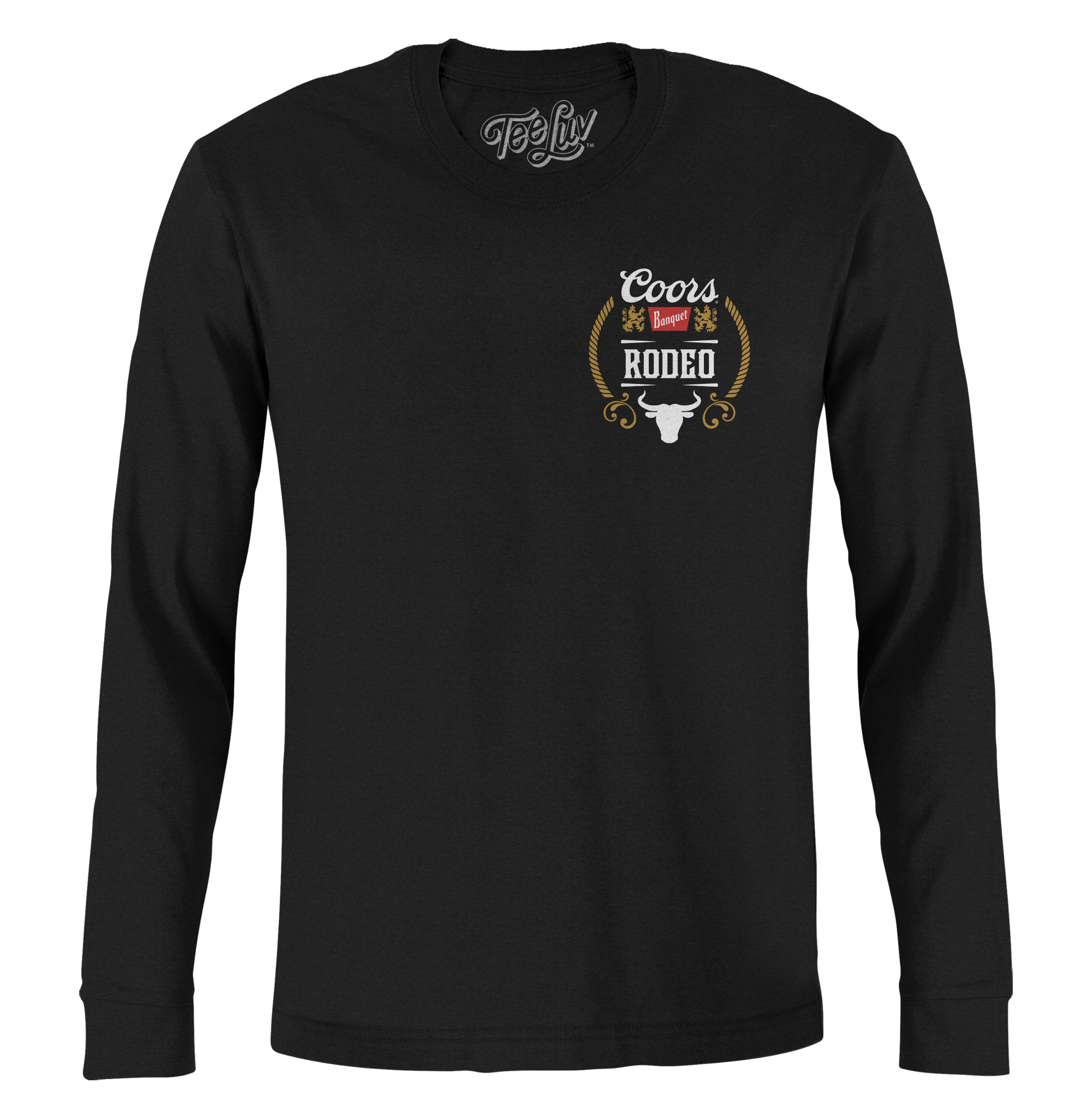 Coors Banquet Beer Rodeo Bull Double Sided Long Sleeve T-Shirt - Black