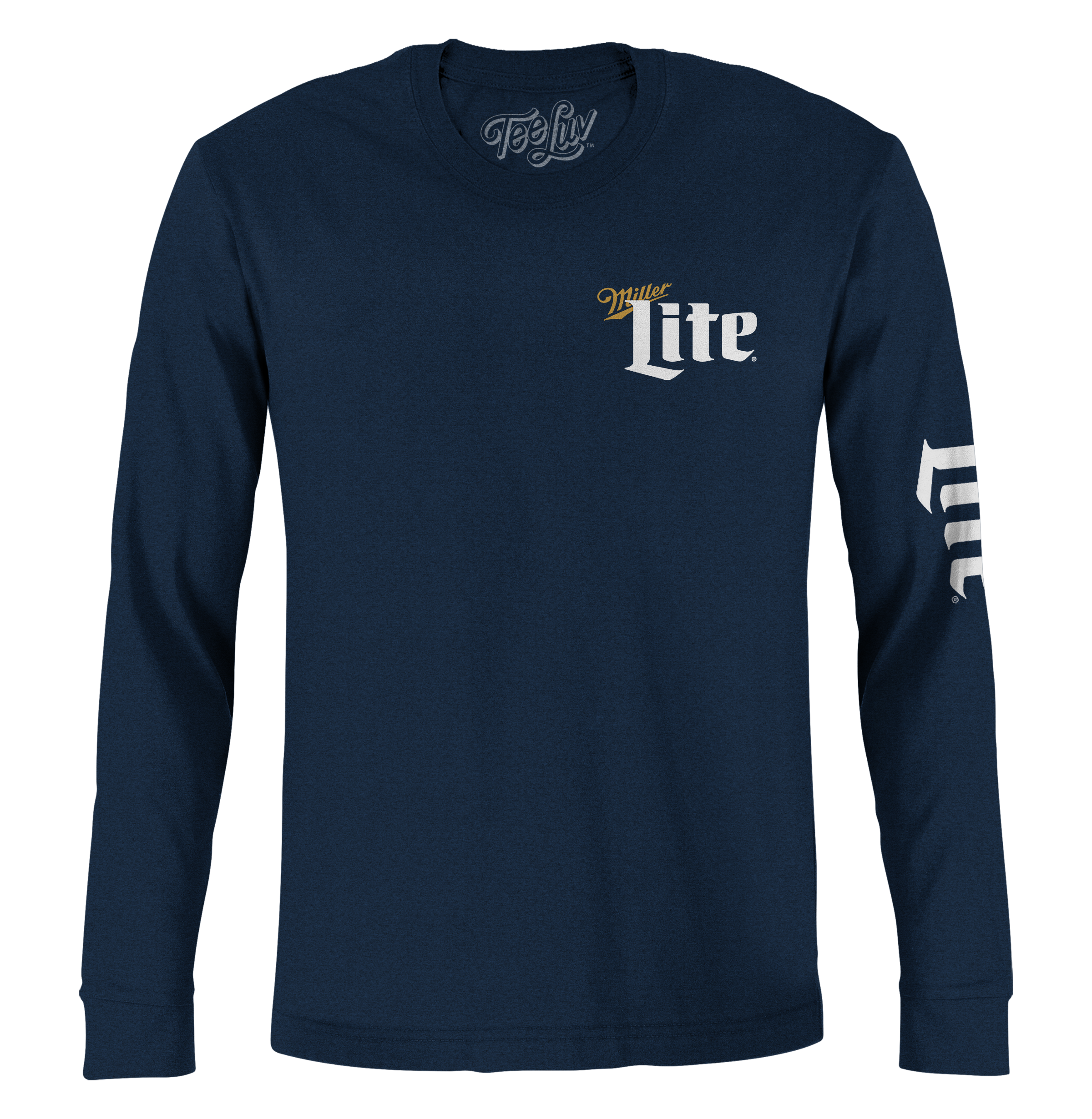 Miller Lite Front/Back/Sleeve Print Long Sleeve T-Shirt - Navy Blue