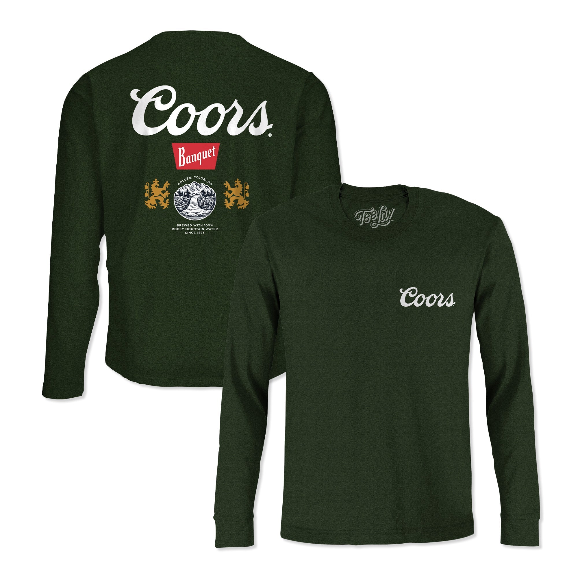 Coors Banquet Double Sided Long Sleeve Beer Logo T-Shirt - Forest Green