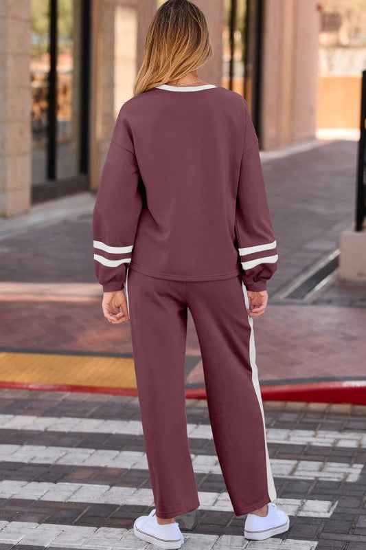 Varsity Stripe Pullover and Drawstring Pant Set