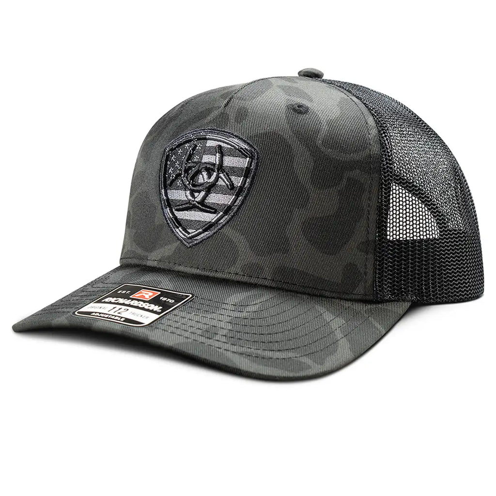 Ariat Black Camo Embroidered Shield - Trucker Cap