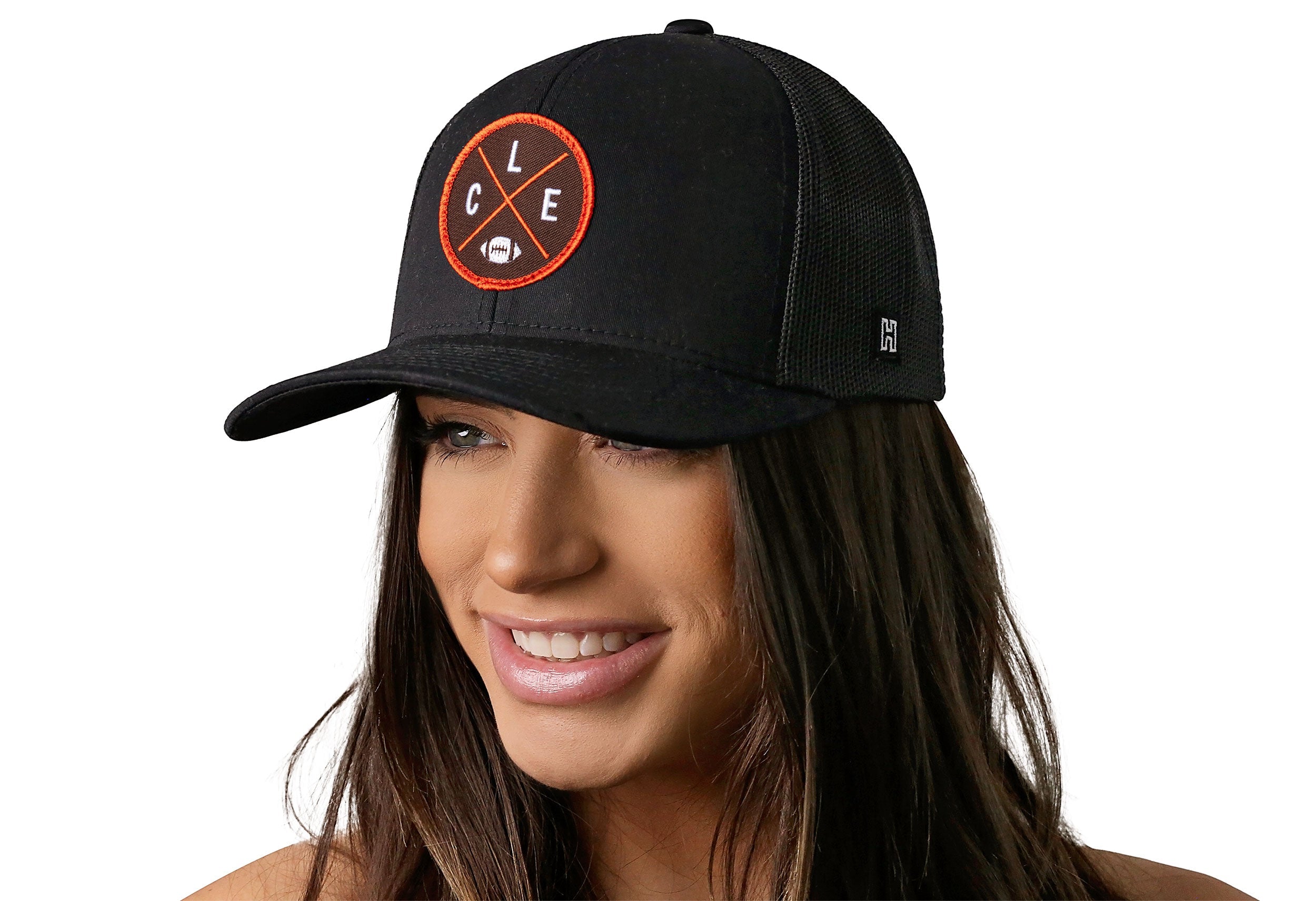 Cleveland Trucker Hat  |  Black CLE X Football Snapback