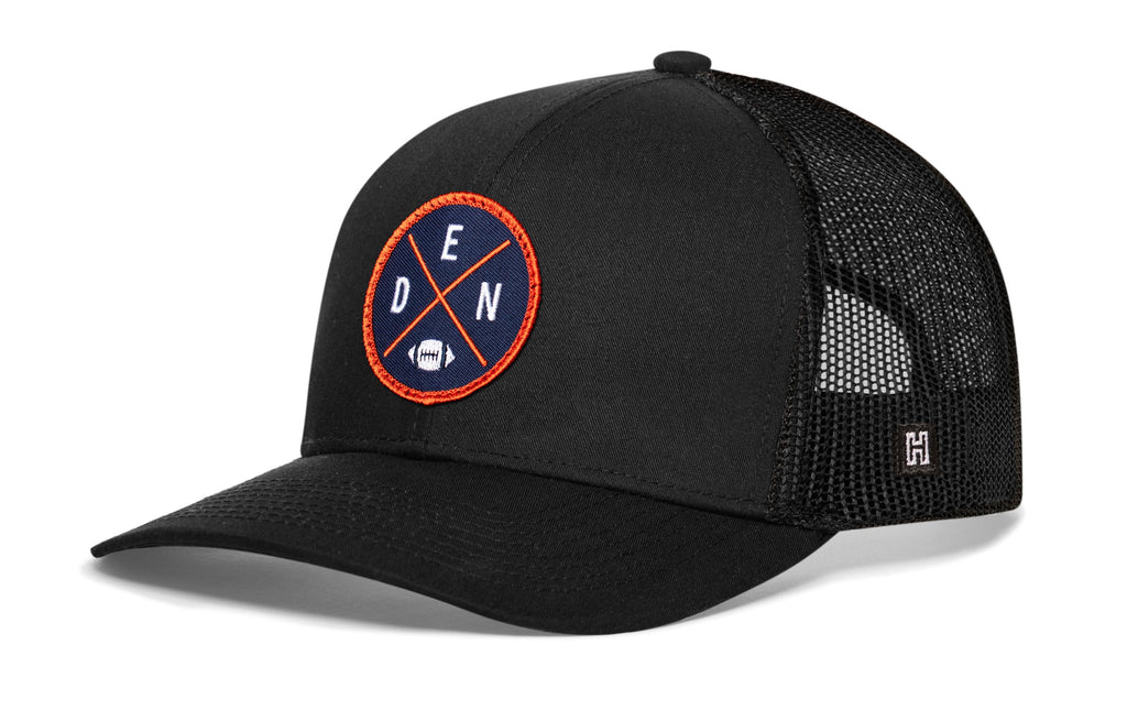 Denver Trucker Hat  |  Black DEN X Football Snapback