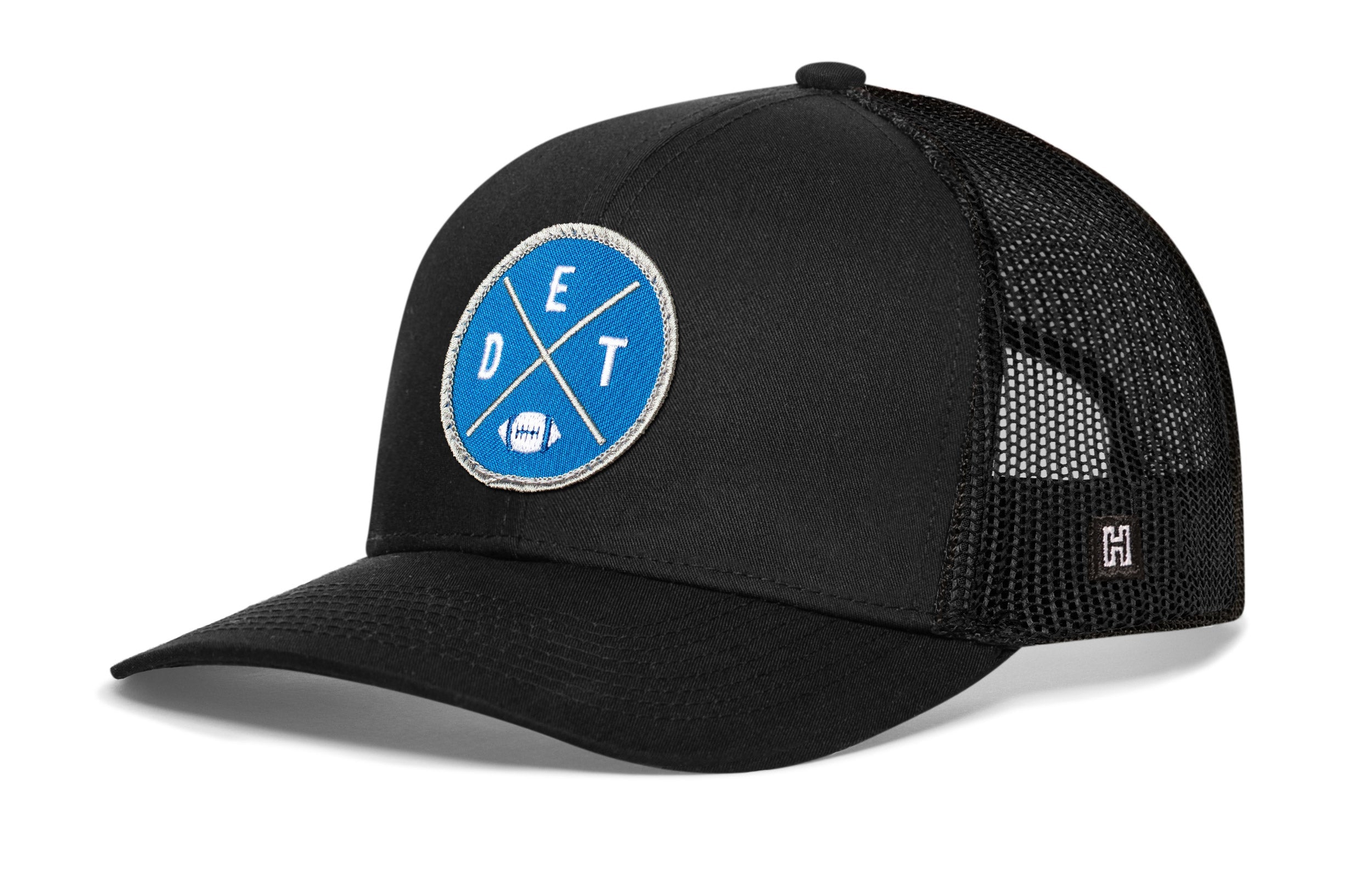 Detroit Trucker Hat  |  Black DET X Football Snapback