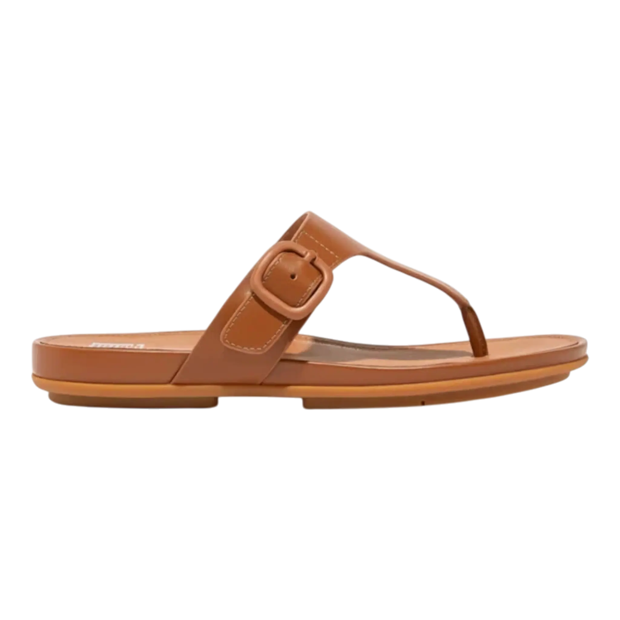 FitFlop Gracie Rubber-Buckle Leather Toe Women’s Sandals – Light Tan