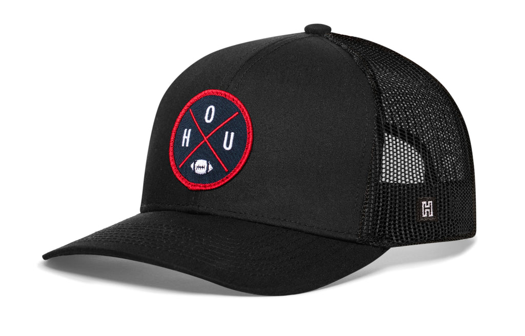 Houston Trucker Hat  |  Black HOU X Football Snapback