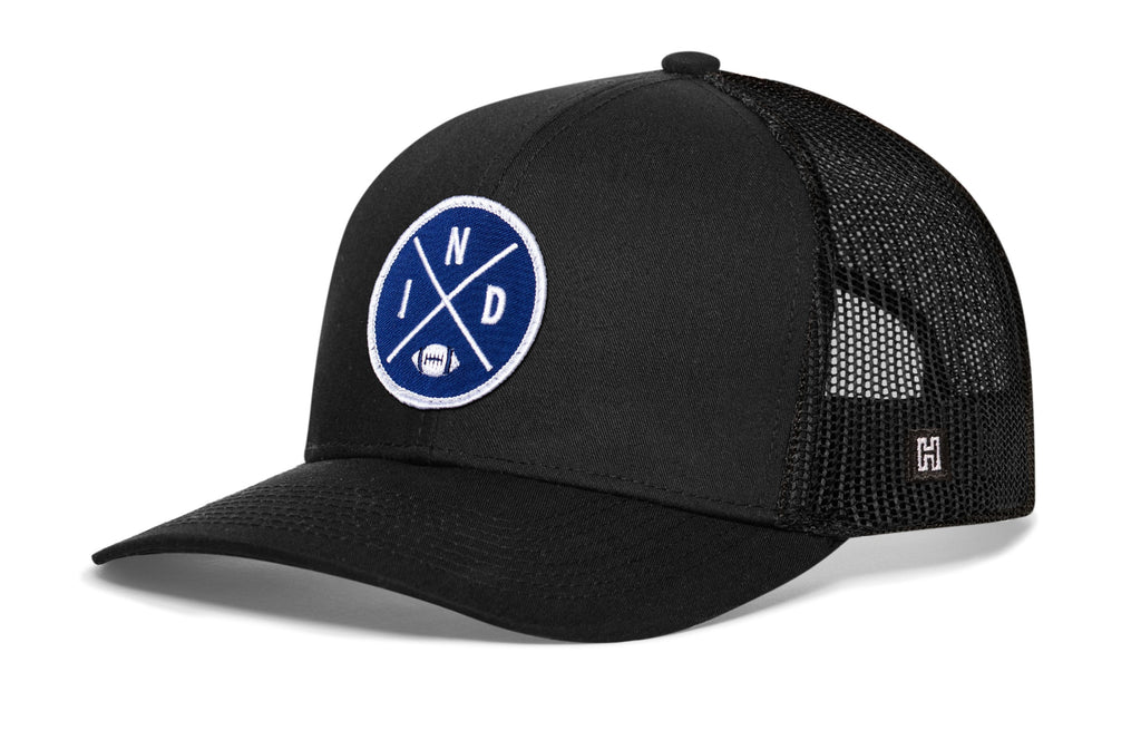 Indianapolis Trucker Hat  |  Black IND X Football Snapback