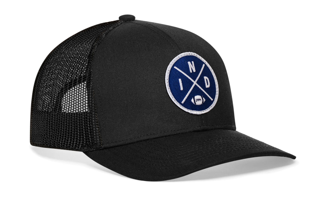 Indianapolis Trucker Hat  |  Black IND X Football Snapback