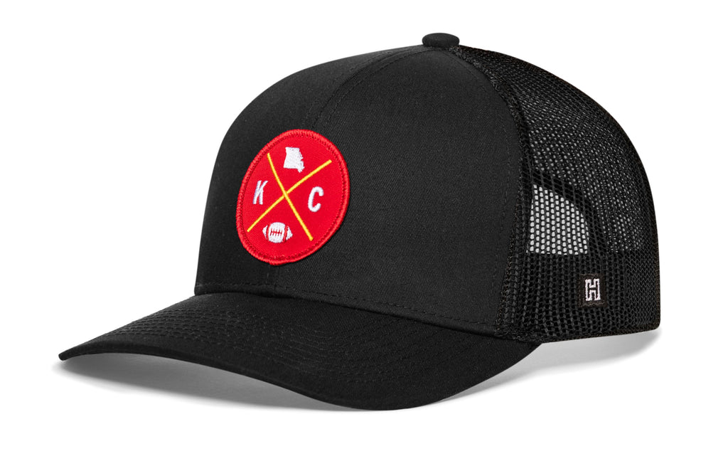 Kansas City Trucker Hat  |  Black KC X Football Snapback