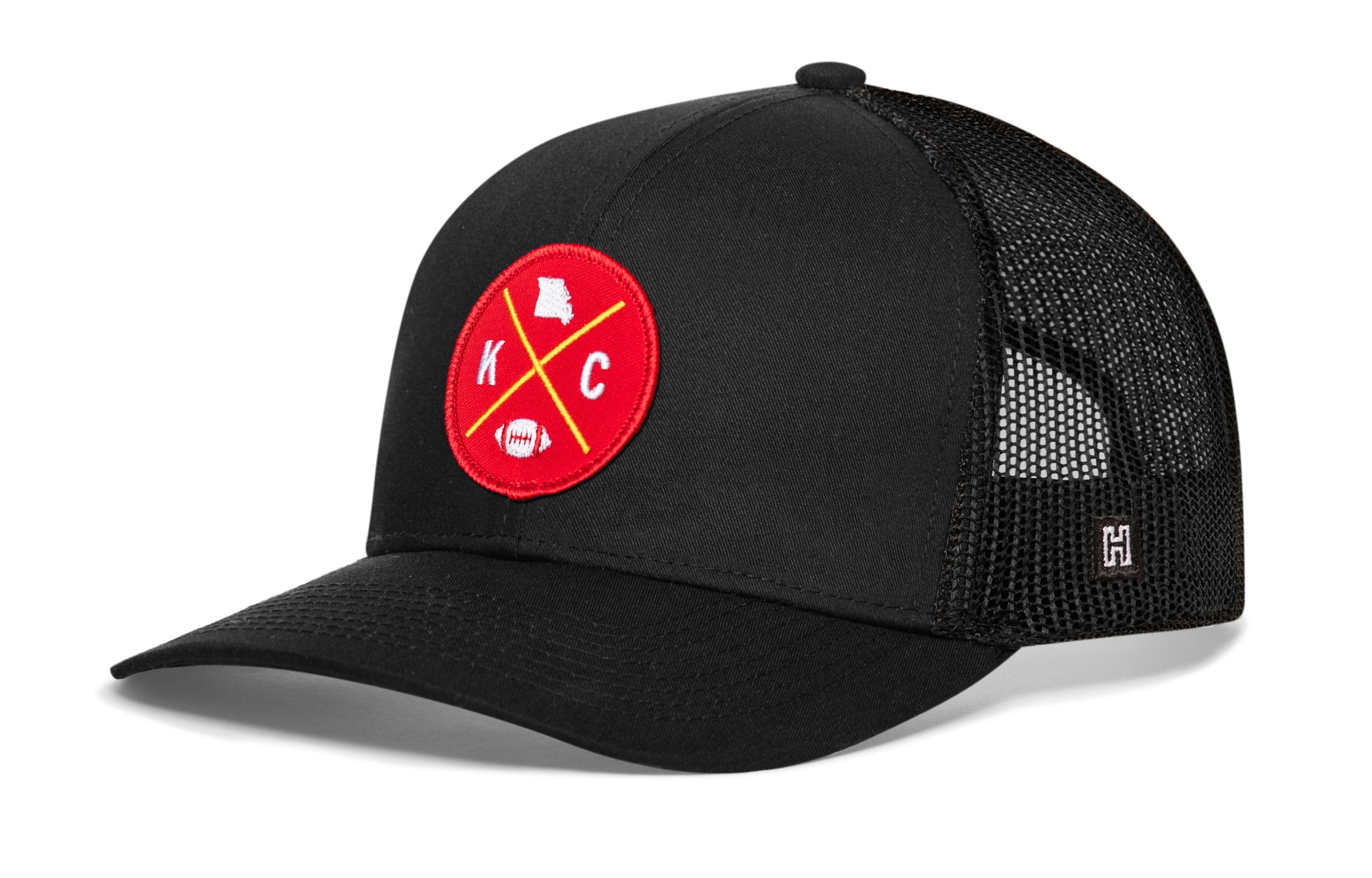 Kansas City Trucker Hat  |  Black KC X Football Snapback