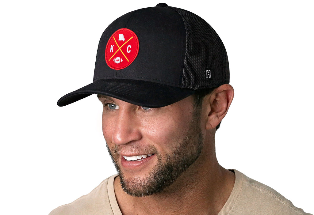 Kansas City Trucker Hat  |  Black KC X Football Snapback