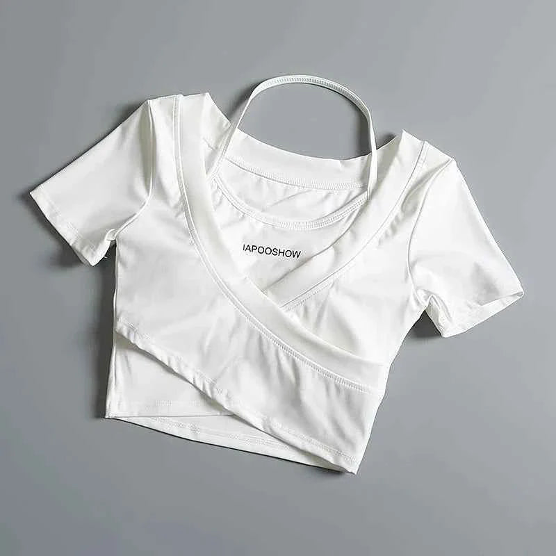 Summer Sports Crop T-Shirt with Chest Pads