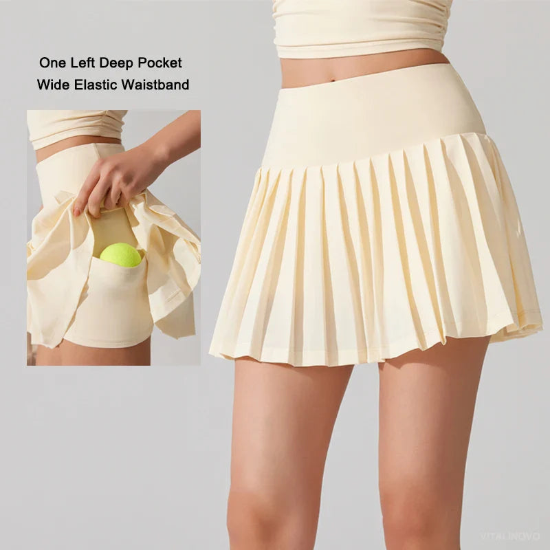 VITALINOVO Flowy Pleat Skort: High-Waist, Pocketed, Comfy