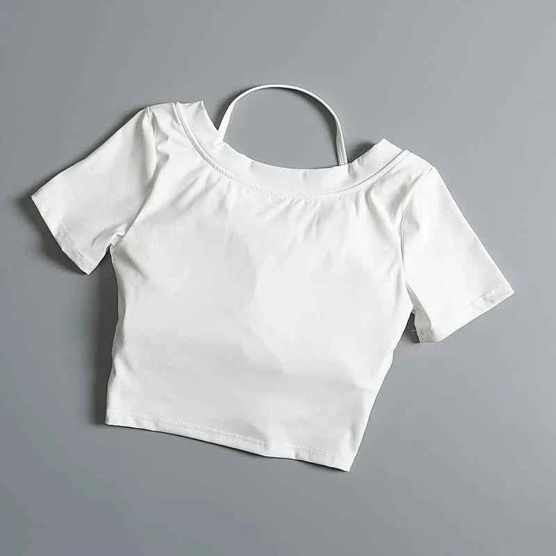 Summer Sports Crop T-Shirt with Chest Pads