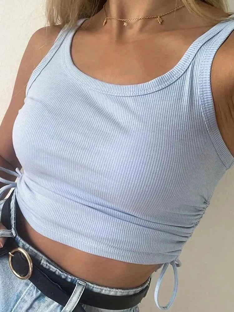 Tie-Up Ruched Crop: Women's Casual Summer Tee