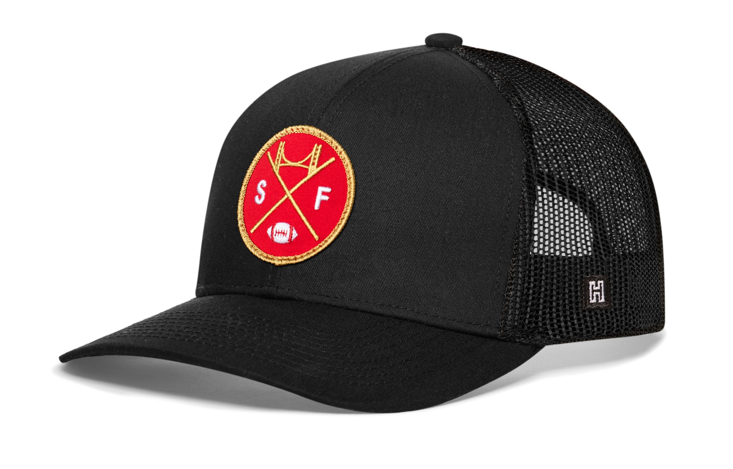 San Francisco Trucker Hat  |  Black SF X Football Snapback