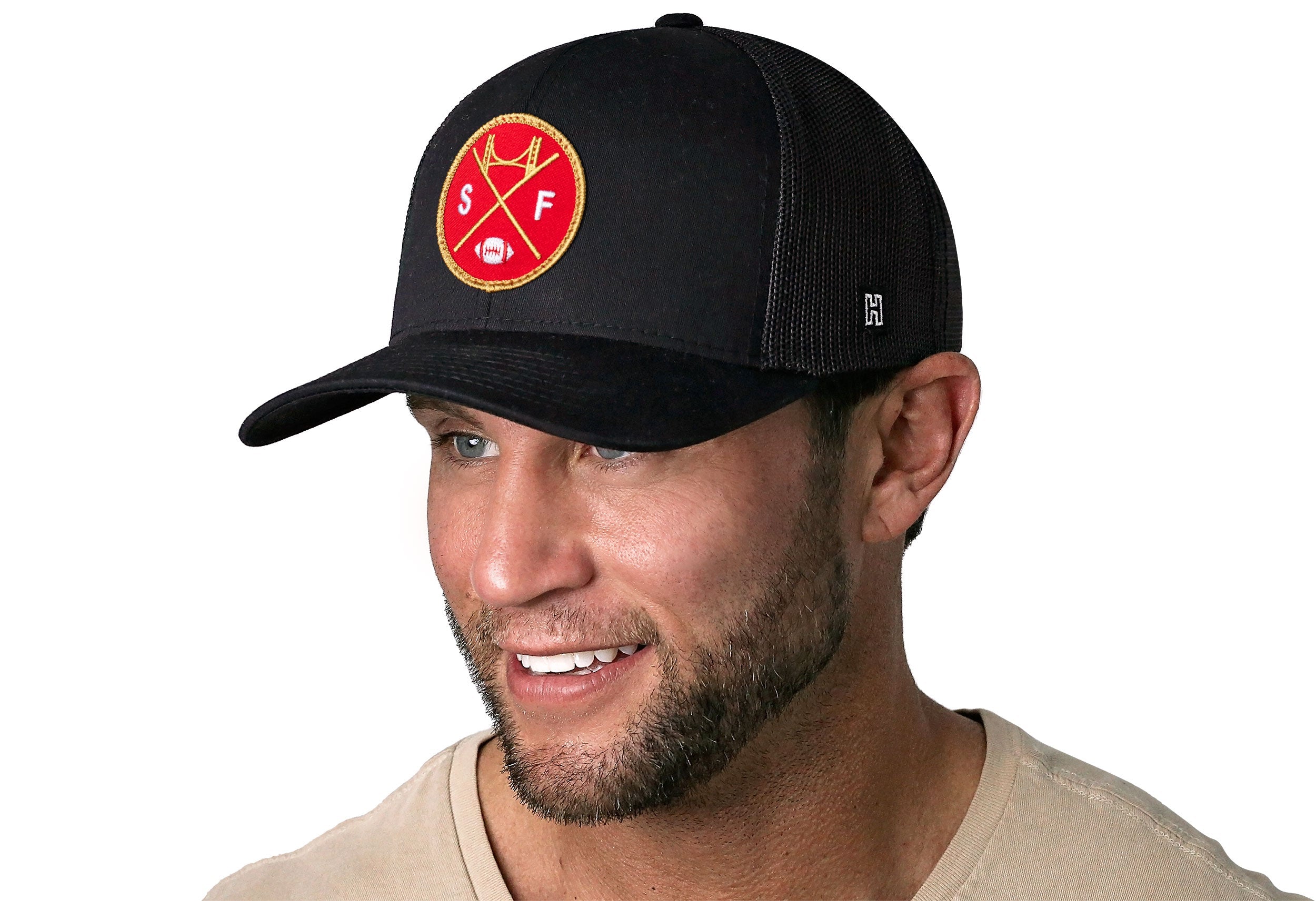 San Francisco Trucker Hat  |  Black SF X Football Snapback