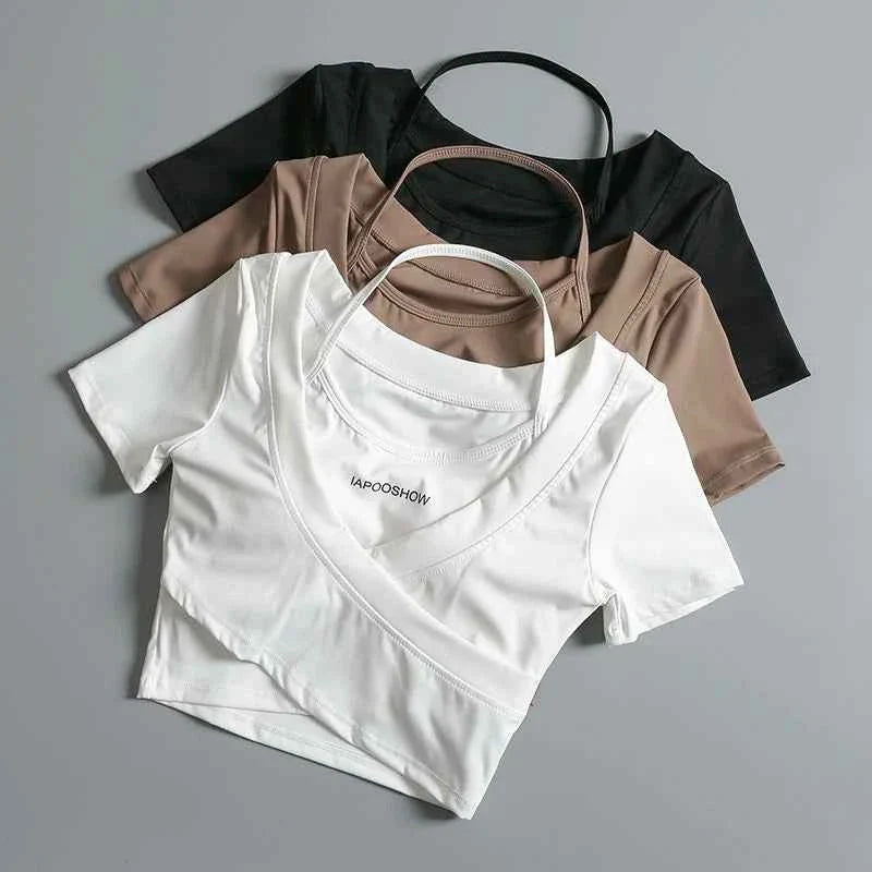 Summer Sports Crop T-Shirt with Chest Pads