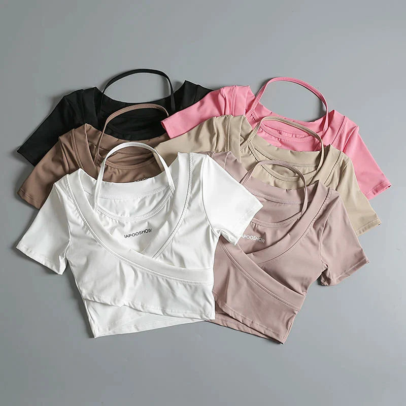 Summer Sports Crop T-Shirt with Chest Pads