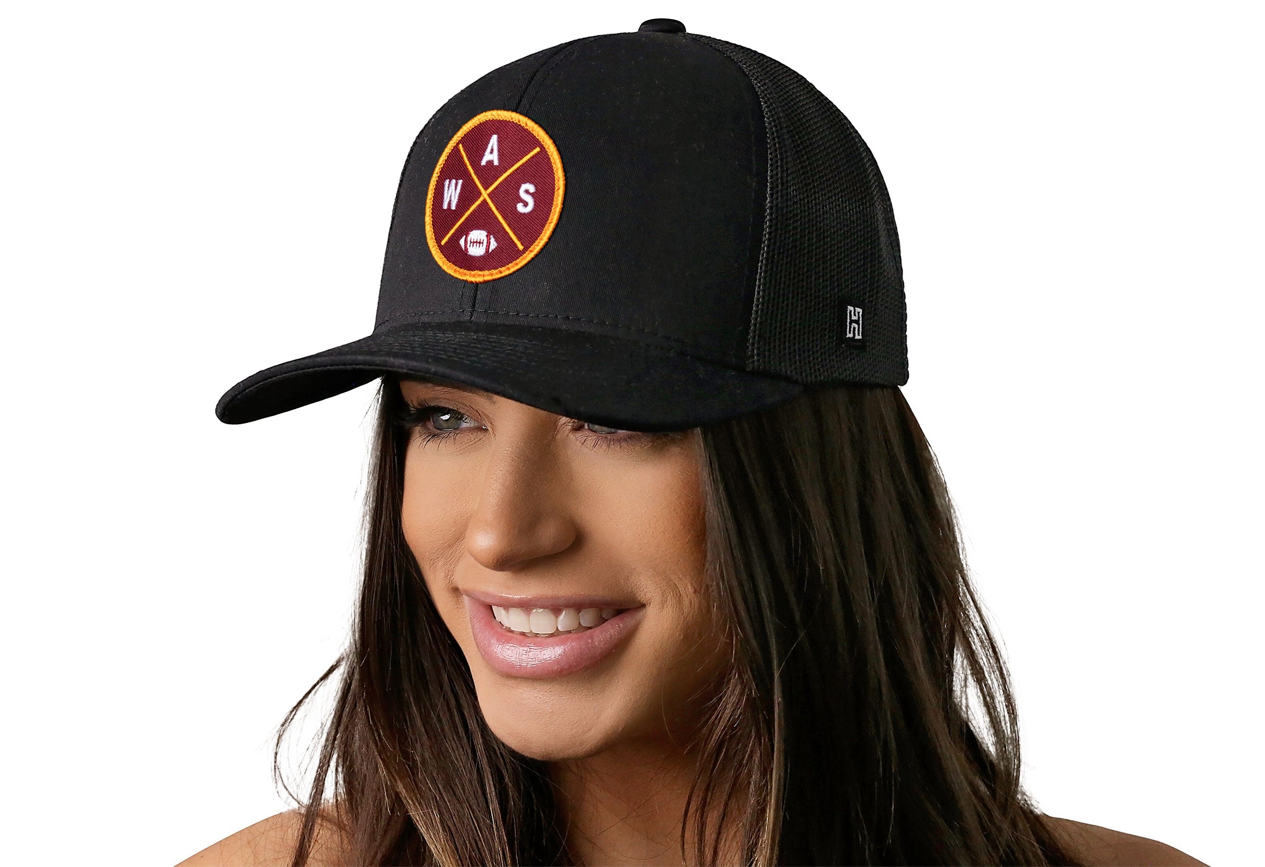 Washington DC Trucker Hat  |  Black WAS X Football Snapback