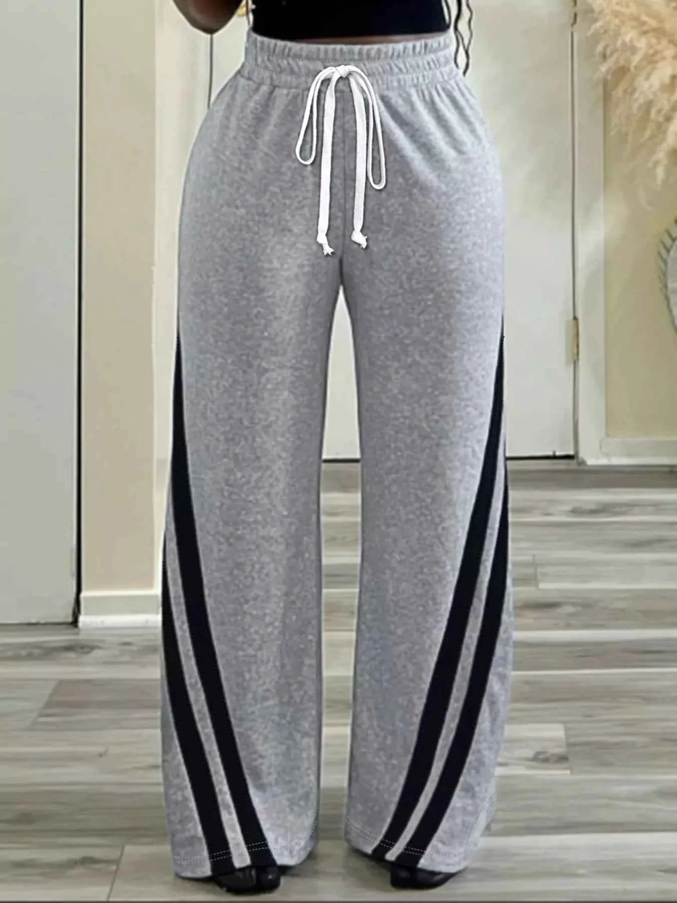 Plus Size Striped Contrast Wide Leg Pants