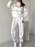Full Size Striped Quarter Zip Top and Pants Set Plus Size